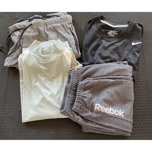 Nike Reebok Hanes ActivSkinz Mens Large Shirt Pants Lot 4 Black Gray Dri-FIT UPF